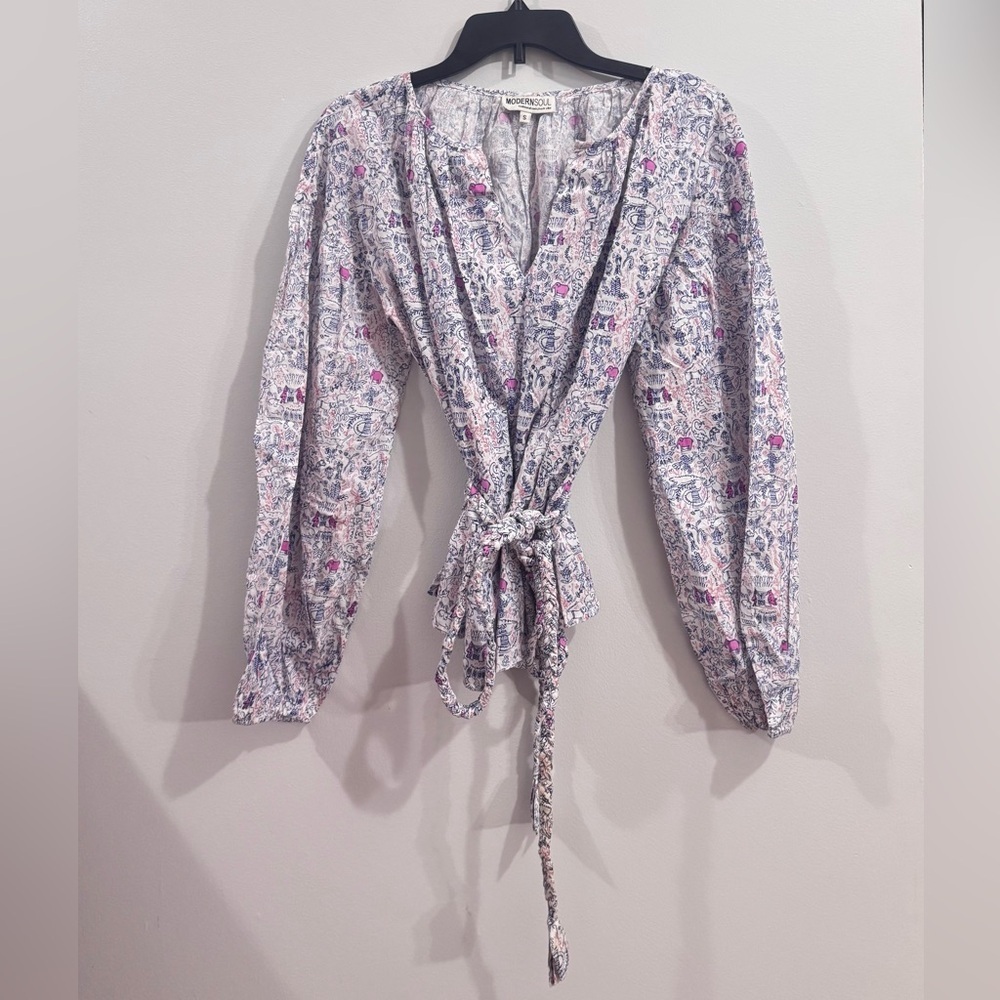 Modern Soul Animal Print Long Sleeve Top w/ Belt Size Small/Up To Medium NWOT